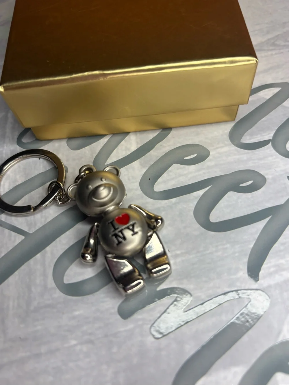 I ♥ NY Silver Teddy Bear Keychain - Kids Accessory